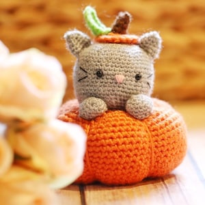 Amigurumi Crochet Pattern (PDF in English): Secret the Pumpkitten, Crochet Pumpkin Cat, Crochet Pumpkin Kitty, Amigurumi Pumpkin Cat