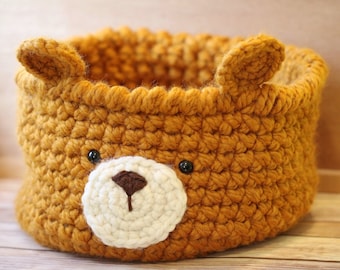 Patrón de cesta de ganchillo de oso amigurumi: Almacenamiento para niños (PDF)