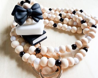 Books and Bows Beaded Lanyard: Teacher Gift, Personalized