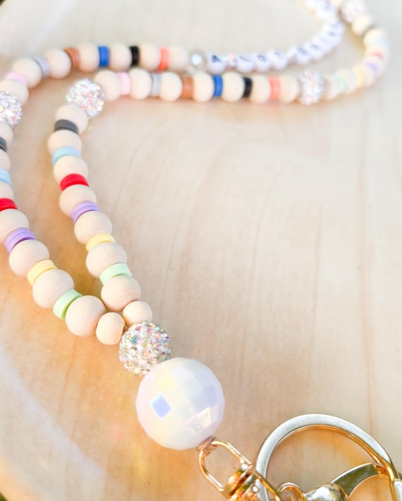 Teacher Lanyard | TS Eras Beaded Badge Holder, Mirror Ball | Breakaway personalized lanyard