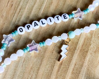 Opalite Teacher Lanyard | Beaded Badge Holder | personalization available | breakaway clasp
