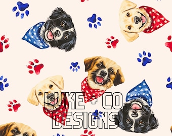 Patriotic Pups, 4th of July, Seamless Design, Digital Paper