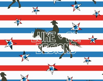 Patriotic Western, 4th of July, Cowboys, Seamless Design, Digital Paper