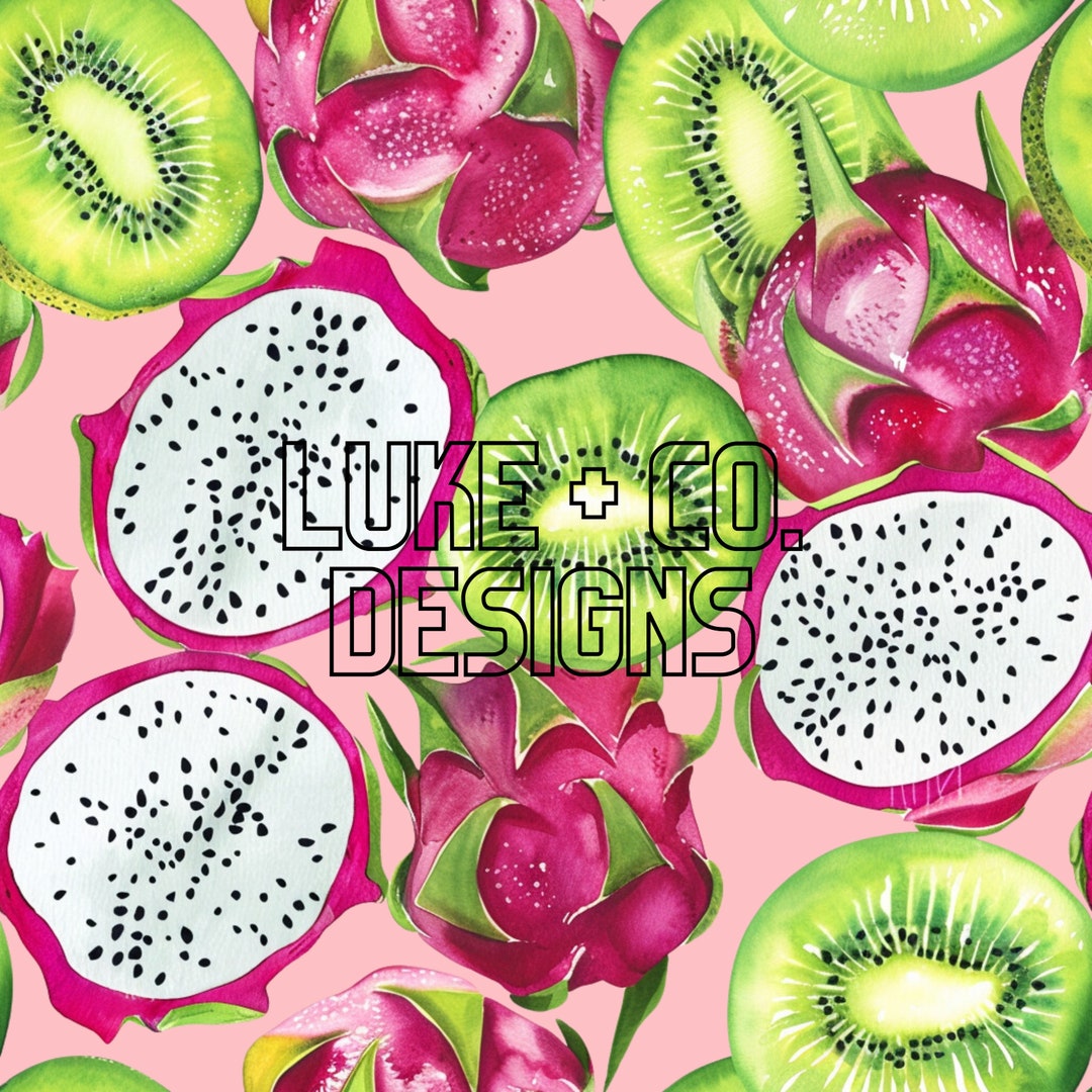 Kiwis & Dragon Fruit Seamless Design, Light Pink Background - Etsy