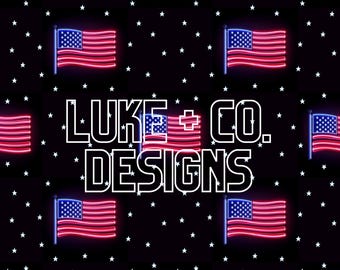 Neon Stars and Stripes, 4th of July, USA, Patriotic, Seamless Design, Digital Paper