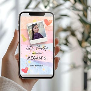 誕生日招待状、編集可能な招待状テンプレート、モバイル招待状、Canva 誕生日招待状、デジタルおよび印刷可能なオプション