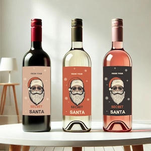 Étiquettes de vin de Noël, modèles PDF téléchargeables instantanément, cadeau de Noël, étiquette de vin sarcastique drôle, cadeau secret du père Noël
