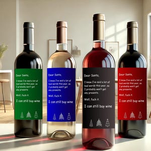 Étiquette de vin de Noël, étiquette de vin drôle, vin de Noël sarcastique, cadeau de Noël, étiquette de bouteille de vacances imprimable, PDF et JPG,