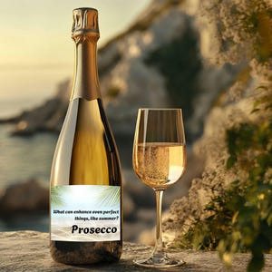 Prosecco para fiesta de verano, regalo para fiesta de verano, regalo para amigo, regalo para fiesta de verano, botella de vino personalizable, 4 diseños