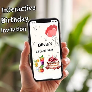 パーソナライズされた誕生日招待状、編集可能な招待状テンプレート、モバイル招待状、Canva 誕生日招待状、デジタルおよび印刷可能なオプション