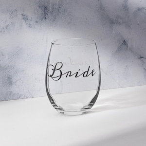 Custom Stemless Wine Glass | Personalized Text | Wedding, Birthday, Anniversary, Bridesmaid, Name, Funny Quote | Gift Glass