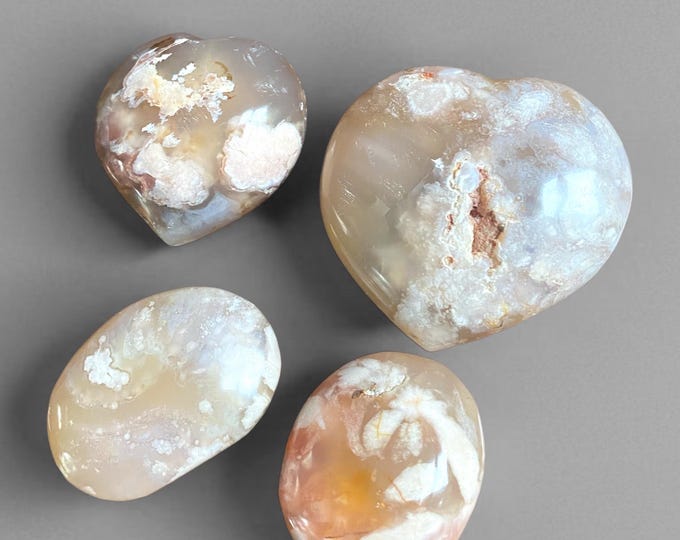 Flower Agate Hearts and Palm Stones