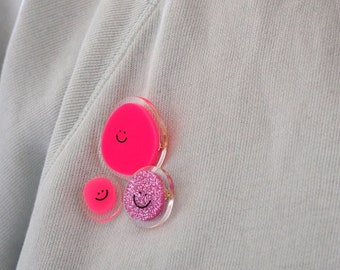 Happy Blobs / Smile Brooches / Laser Cut Acrylic Brooch Set / Happy Badges / Happy Statement Pins / Summer Jewellery / RockCakes
