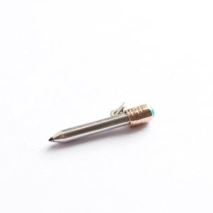 Pencil Charm in Recycled Sterling Silver: 9ct Gold & Cabochon Stone
