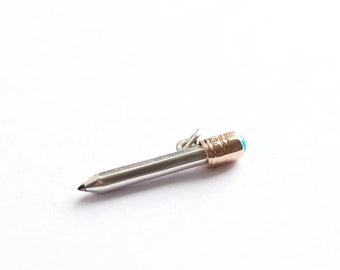 Dinky Pencil Charm / Handmade In Recycled Silver, 9ct gold and stone of your choice / RockCakes Jewellery / Gift for artist / Hastings