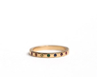 Rainbow Ring Handmade in Gold with Precious Stones