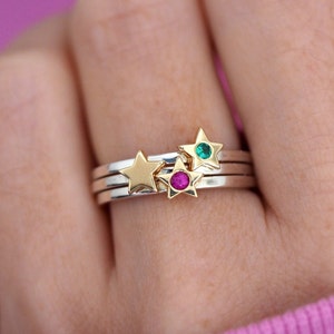 Star Ring / Eco 9ct Yellow Gold Star / Eco Sterling Silver Band / Choose Your Stone/ Ruby / Sapphire / Emerald / Diamond / RockCakes