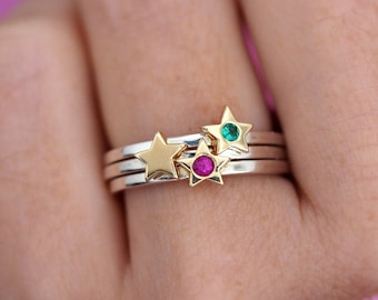 Custom Star Ring / Eco 9ct Yellow Gold Star / Eco Sterling Silver Band / Choose Your Stone/ Ruby / Sapphire / Emerald / Diamond / RockCakes