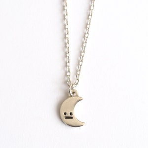 Crescent Moon Necklace / Recycled Sterling Silver / Black Diamond Eyes / Precious Moon Pendant / RockCakes