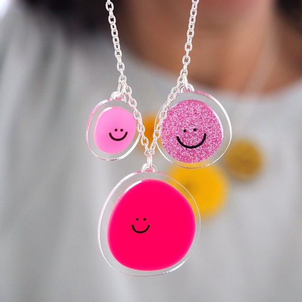 Happy Blobs / Smile Necklace / Laser Cut Acrylic Necklace / Happy Necklace / Happy Statement Necklace / Summer Jewellery / RockCakes