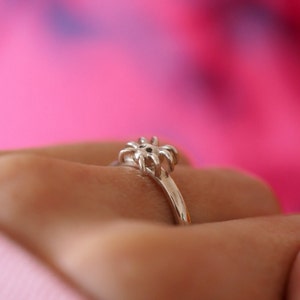 Tiny Spider Ring: Recycled Sterling Silver, Black Diamond Eyes, Halloween Ring