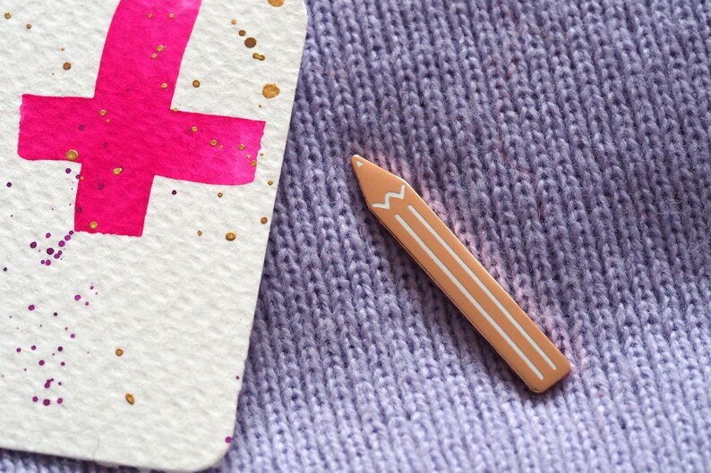 RockCakes Lapel Pin Pins White Hard Enamel pin UK Pencil Pin Badge Stationery Lover Pencil Brooch Rose Gold