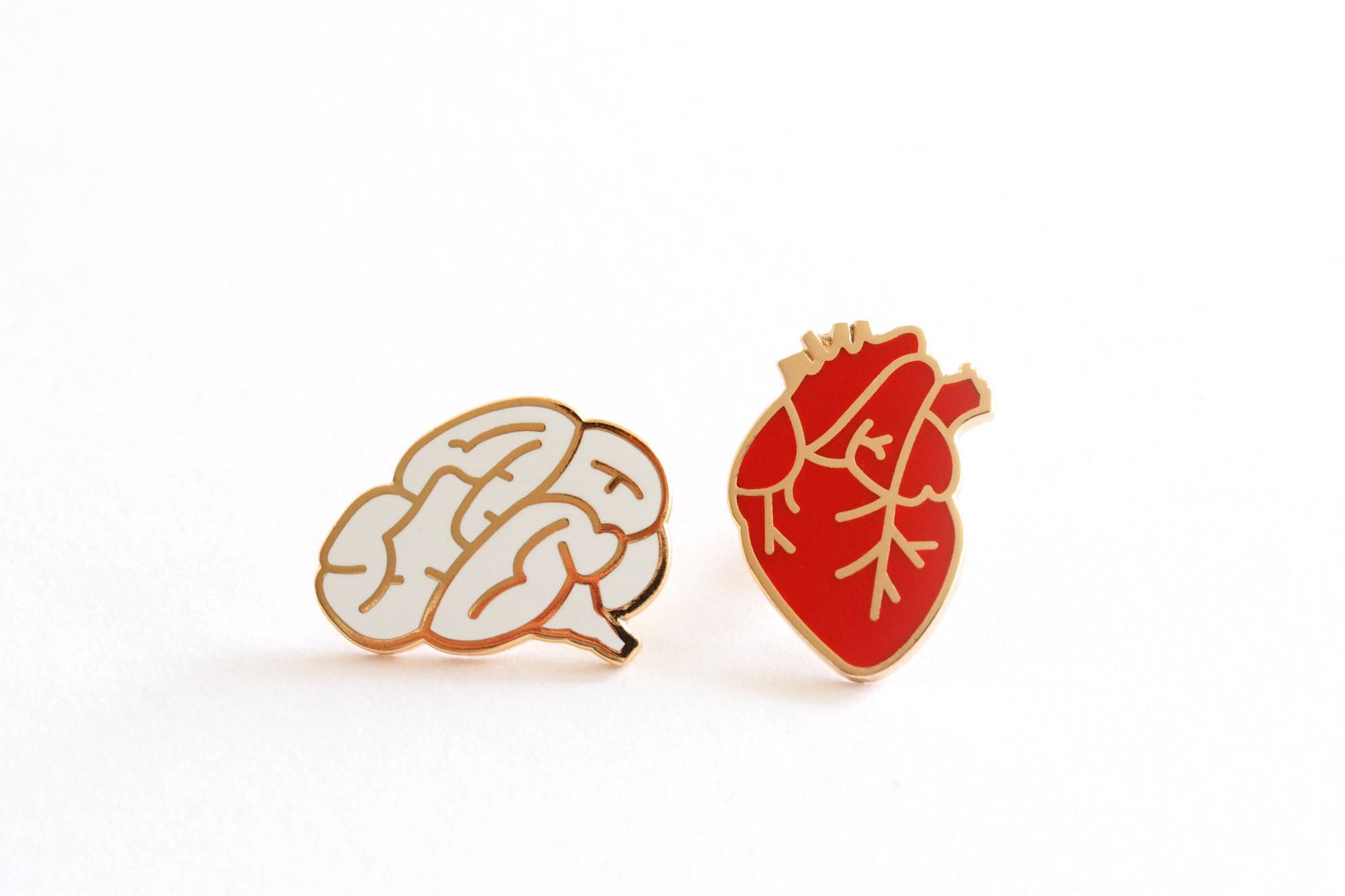 Heart & Brain Enamel Pin Badges, Romantic Gift, Valentines Gift, Anat…