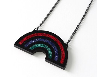Rainbow Glitter Acrylic Necklace