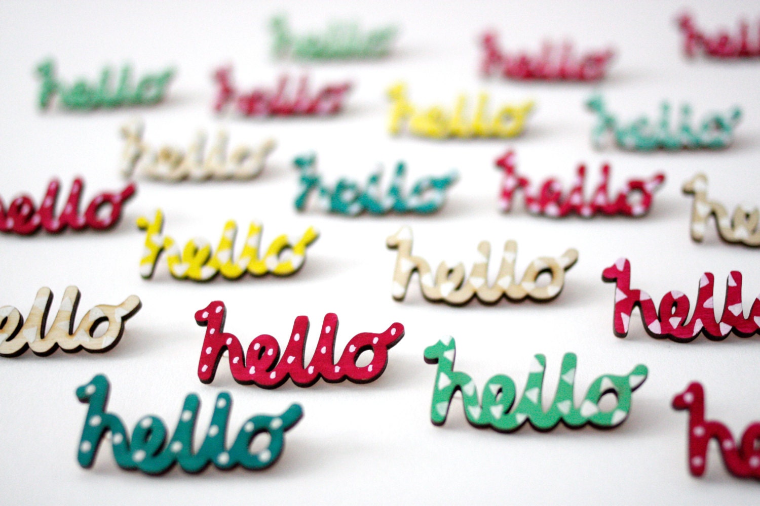 Hello Brooch, Wooden Pin Badge, Laser Cut Birch Wood, Birthday Gift, …