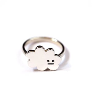 Cloud Ring, Handmade in Sterling Silver, Set with Black Diamond Eyes