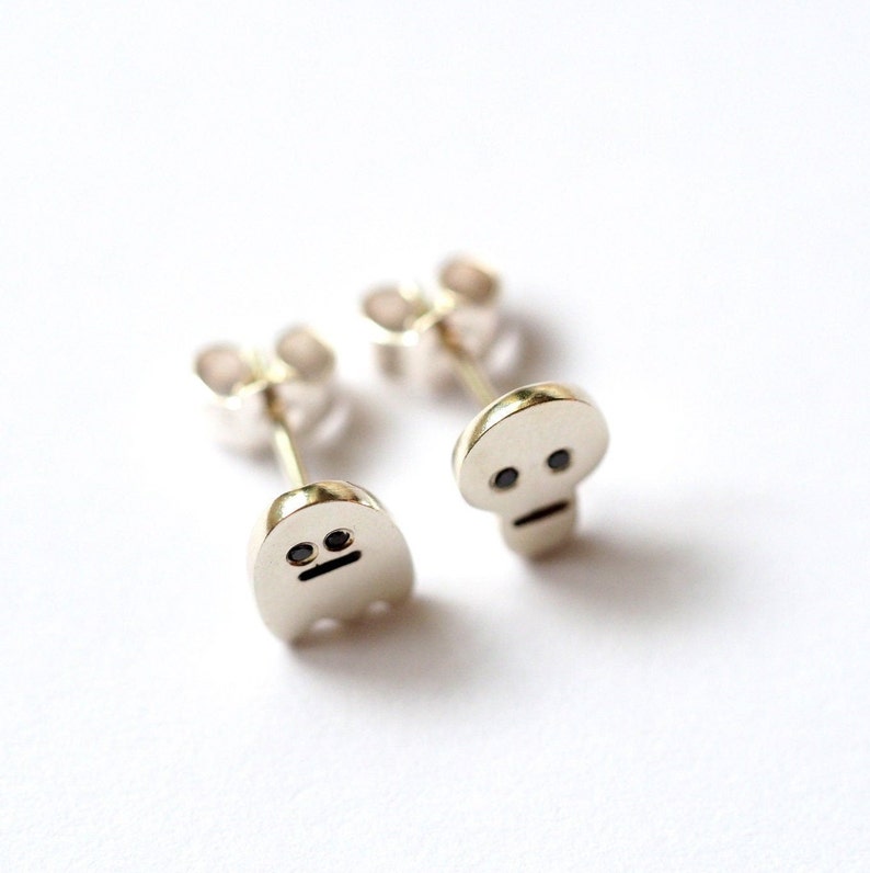 Ghost and Skull Earrings / Recycled Sterling Silver / Mismatch Earrings / Gift for Her / Silver Earrings / Handmade Earrings / Black Diamond 画像 3