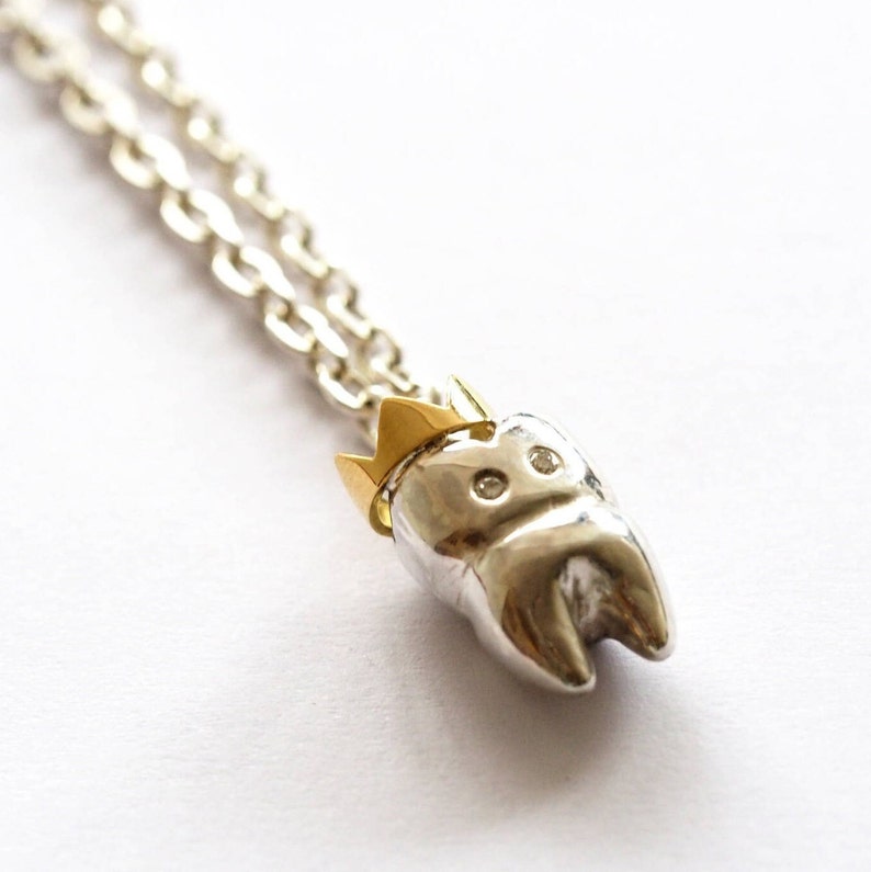 Tooth Necklace / Recycled Sterling Silver / Tooth Pendant / HipHop Necklace / Gold Tooth / Diamond Tooth / Crowned Tooth / RockCakes image 4