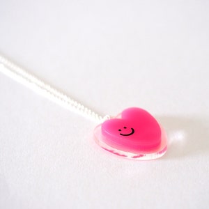 Happy Heart Pendant / Laser Cut Acrylic Pendant / Valentines Gift / Love Necklace / Neon Pink Heart Necklace / Gift for Bestie / RockCakes
