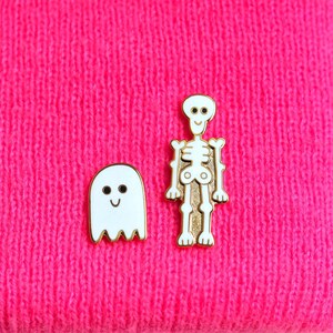 Skeleton and Ghost Pin Badges / Enamel Pins / Ghost Brooch / Skeleton Brooch/ Halloween Pins / RockCakes image 10