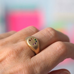 Rainbow Signet Ring in Gold, Sapphires, Emerald and Ruby image 2