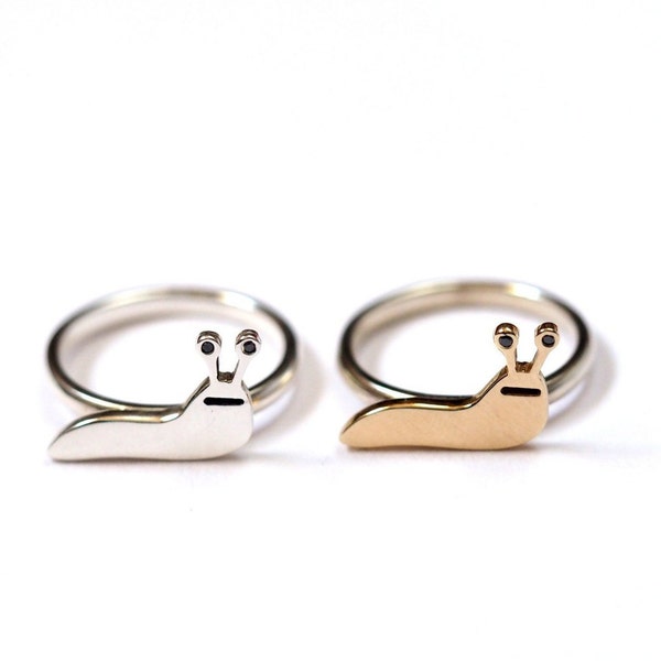 Slug Ring /Recycled Sterling Silver Ring / Handmade / Black Diamonds / Gift for Creature Lover / Slug Love / Precious Jewellery / Rockcakes