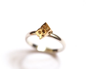 Cheese Ring, Sterling Silver, 9ct Yellow Gold, Handmade Gold Cheese Ring, Handmade in Brighton.