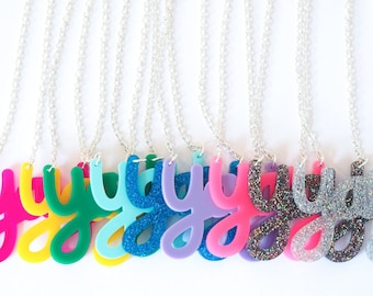 Yay Necklace / Laser Cut Acrylic Necklace / Party Necklace / Statement Necklace / Christmas Necklace /  Bright Necklace / Secret Santa /