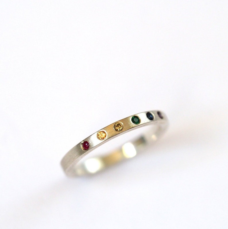 Skinny Rainbow Band / Recycled Sterling Silver / Rainbow Ring / Sapphire / Ruby / Emerald / Amethyst / Natural Gemstones / RockCakes image 3