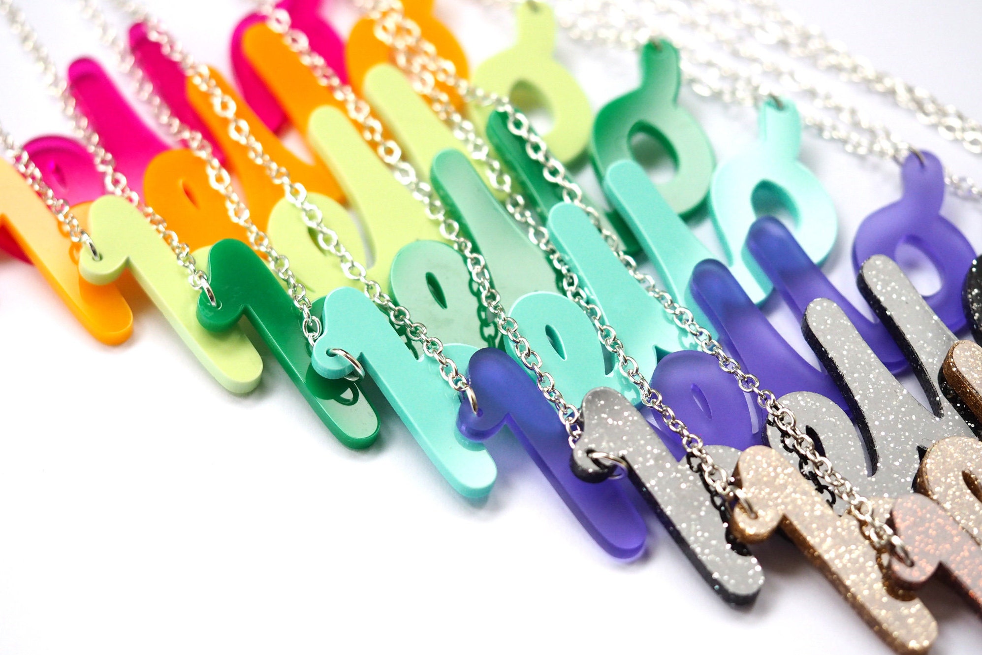 hello Necklace, Laser Cut Necklace, Acrylic Necklace, Laser Cut Jewel…