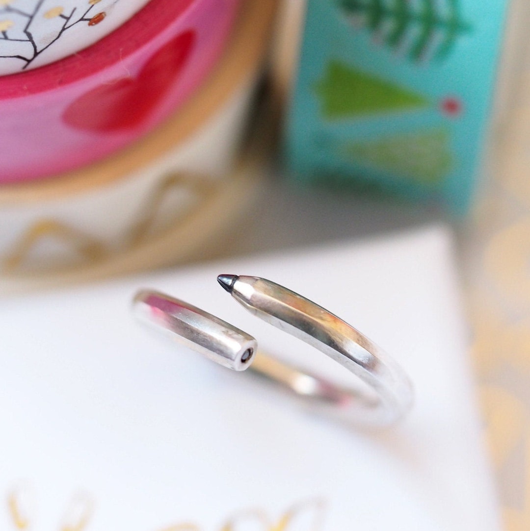 Pencil Ring / Black Diamond / Recycled Sterling Silver / Everyday Ring ...