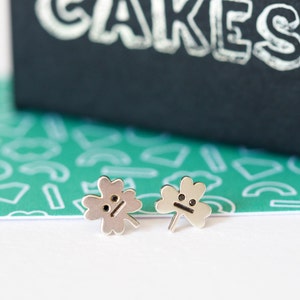 Clover Leaf Ear Studs / Lucky Clover / Recycled Sterling Silver / Black Diamond / Good Luck Gift / Everyday Earrings / Mismatch Studs image 4