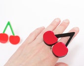 Cherry Ring, Laser Cut Acrylic, Big and Bold Statement Ring, Handmade in Brighton, uk