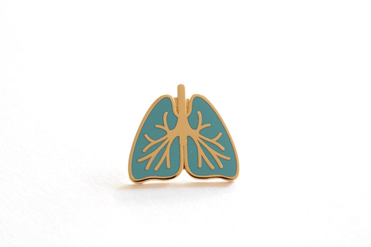 Breathe, Lungs Pin Badge, Blue, Lapel Pin, Pins, Hard Enamel Pin, Roc…
