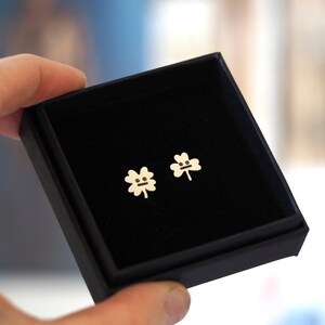 Clover Leaf Ear Studs / Lucky Clover / Recycled Sterling Silver / Black Diamond / Good Luck Gift / Everyday Earrings / Mismatch Studs image 3