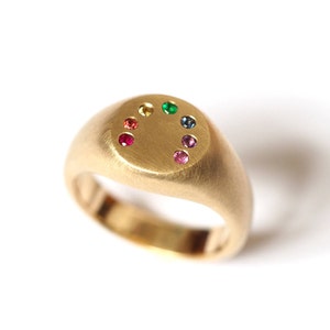 Rainbow Signet Ring in Gold, Sapphires, Emerald and Ruby image 3