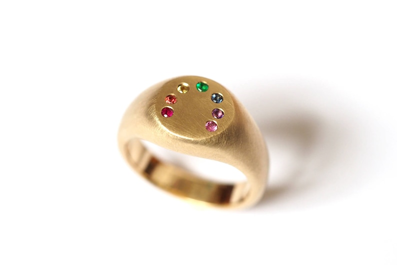 Rainbow Signet Ring in Gold, Sapphires, Emerald and Ruby image 3