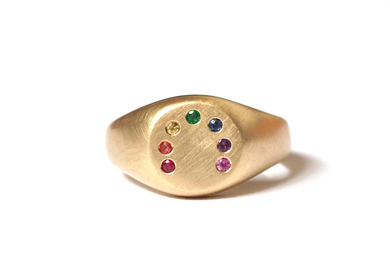 Rainbow Signet Ring in Gold, Sapphires, Emerald and Ruby image 5