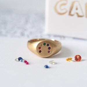 Rainbow Signet Ring in Gold, Sapphires, Emerald and Ruby image 7