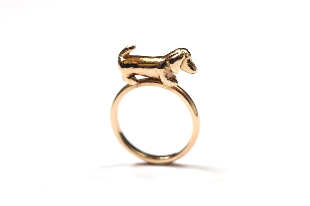 Sausage Dog Ring 9ct Gold With Black Diamond Eyes Etsy